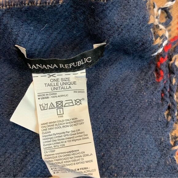 BANANA Republic camel brown navy blue red plaid check tartan fall winter scarf - Picture 2 of 5